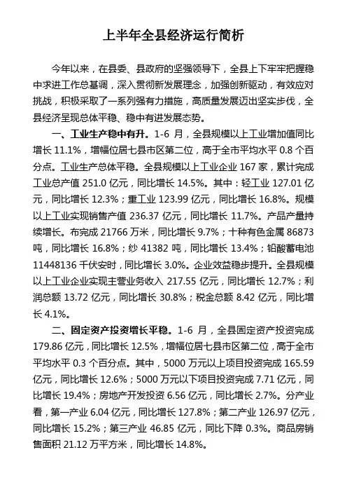 上半年全经济运行简析