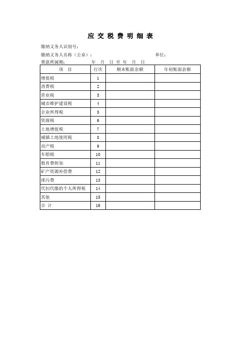 应交税费明细表