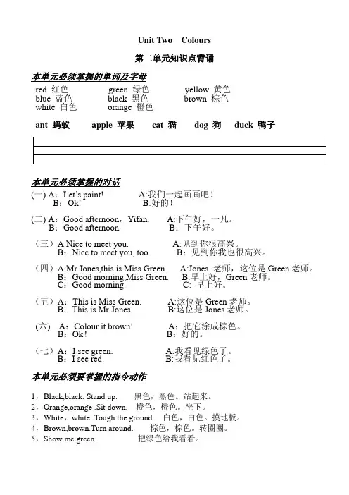 三年级上英语第二单元Colours 课文知识点整理