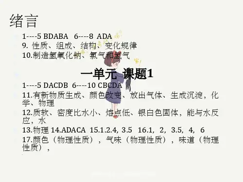 人教版九年级上下化学配套练习册答案