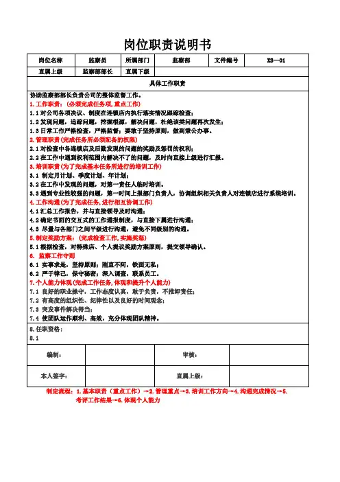 监察员岗位职责