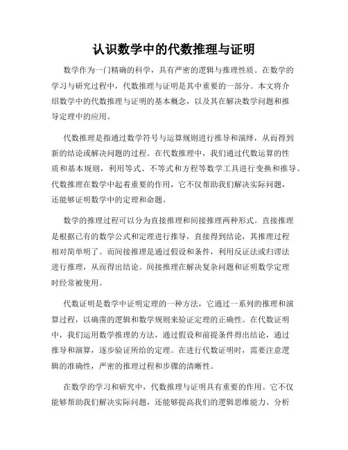认识数学中的代数推理与证明