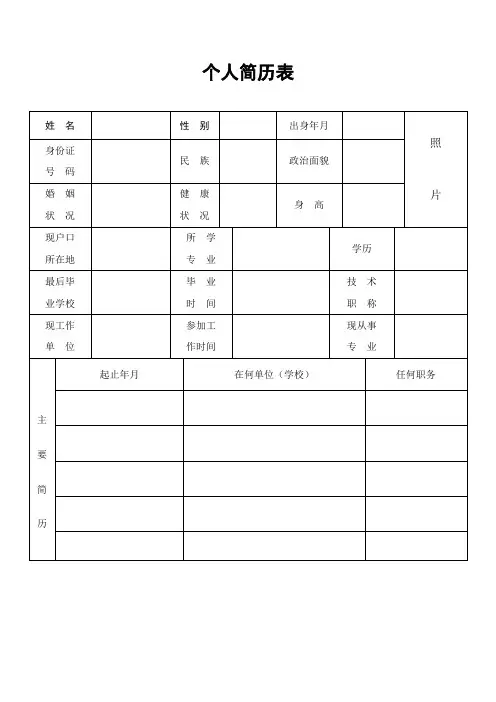 公务员标准个人简历模板