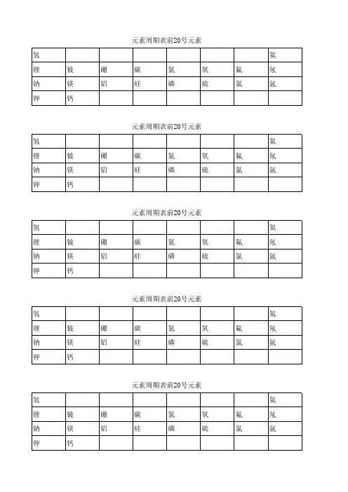 元素周期表前20号元素练习