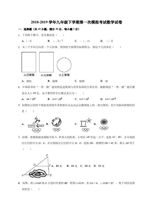 苏科版2018-2019学年九年级下学期第一次模拟考试数学试卷