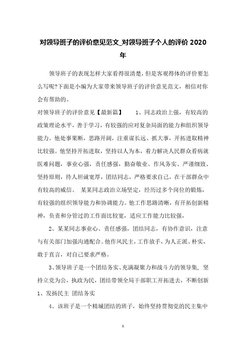 对领导班子的评价意见范文_对领导班子个人的评价2020年