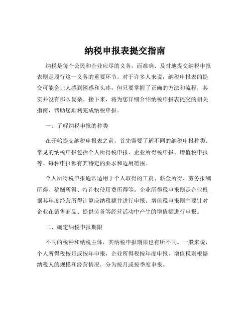 纳税申报表提交指南