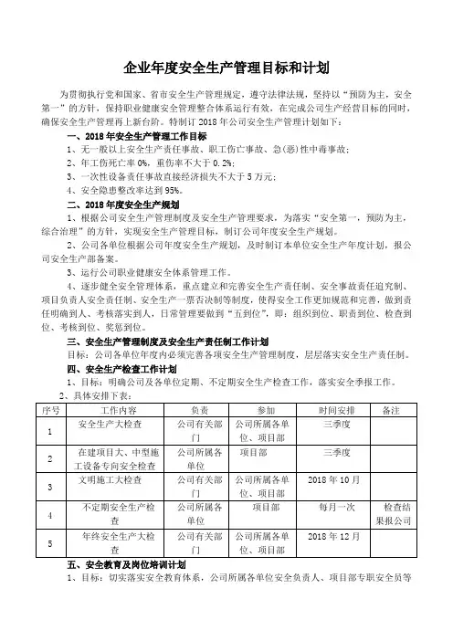 2016年施工企业年度安全生产管理目标
