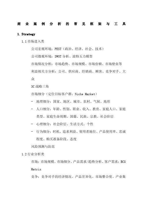 商业案例分析的常见框架与模型工具