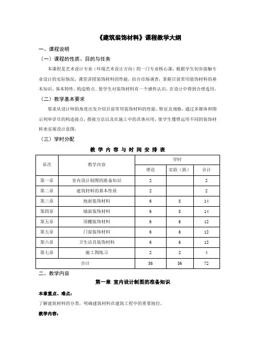 装饰材料课程教学大纲