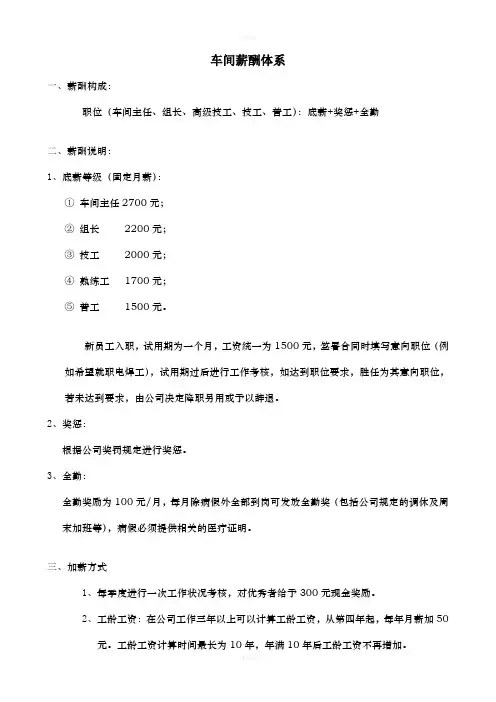 车间薪酬体系及考核制度