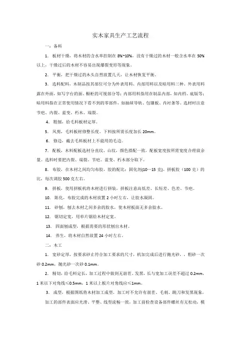 实木家具生产工艺流程