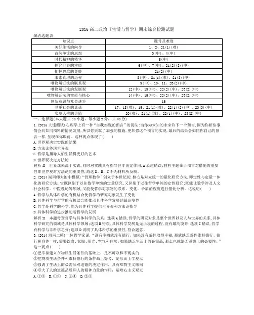 2016高三政治一轮复习生活与哲学模块综合检测试题(含答案)