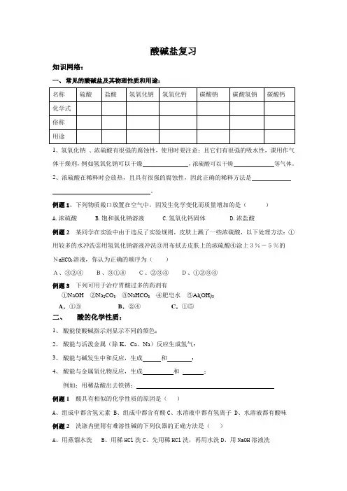 中考化学酸碱盐专题复习