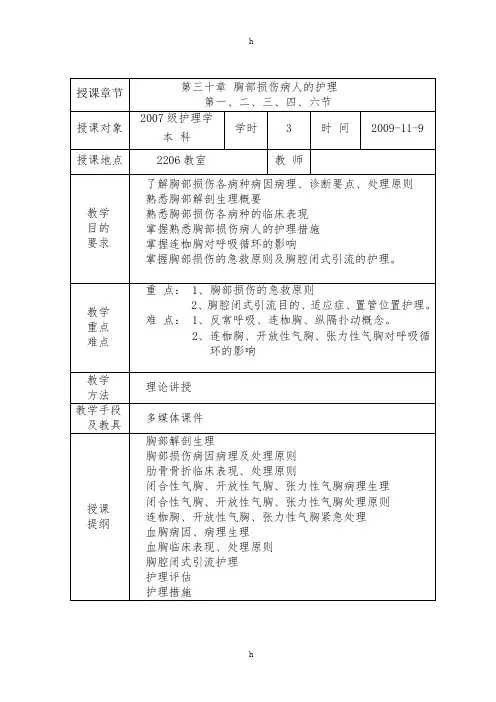 胸外伤脓胸病人的护理