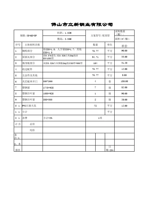 板房报价单格式