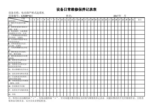桥式起重机设备维修保养记录