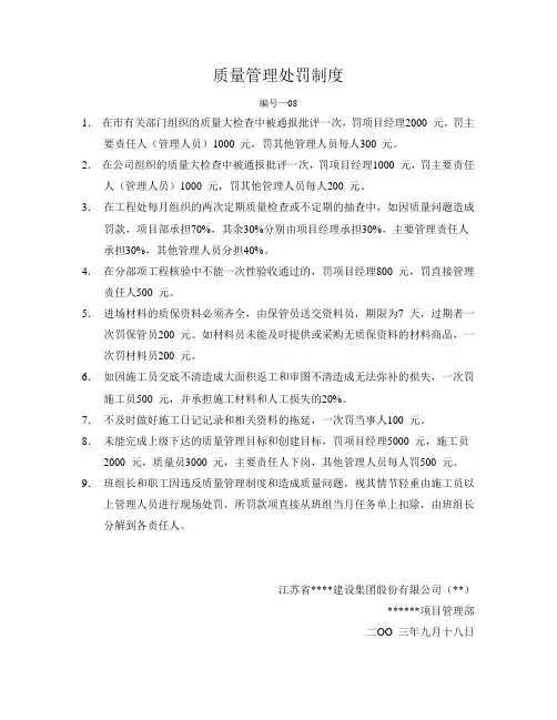 质量管理处罚制度