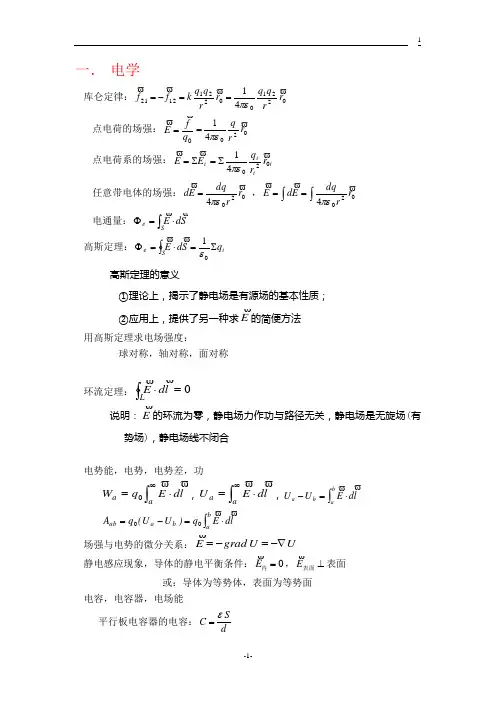 电磁学物理公式总结