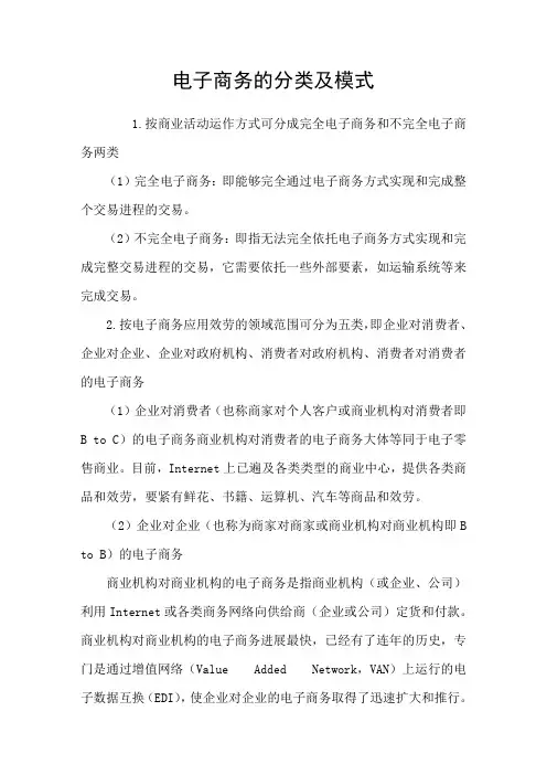 电子商务的分类及模式