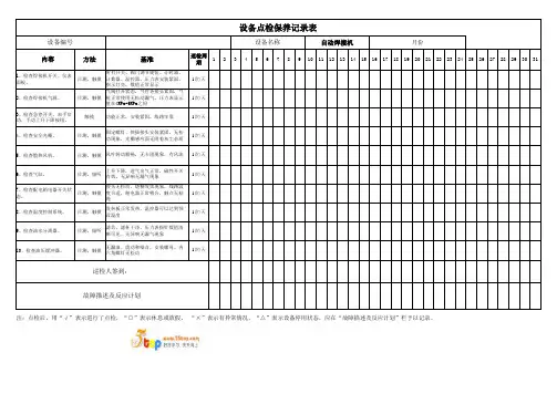 自动焊接机日常保养点检记录表