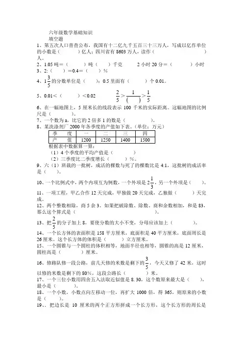 六年级数学基础知识