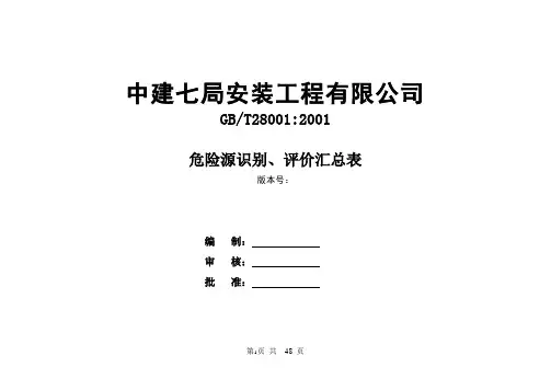 危险源识别、评价汇总表