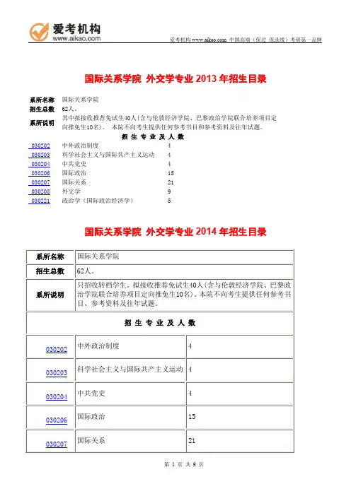 2015北京大学外交学考研 招生人数 参考书 报录比 复试分数线 考研真题 考研经验 招生简章