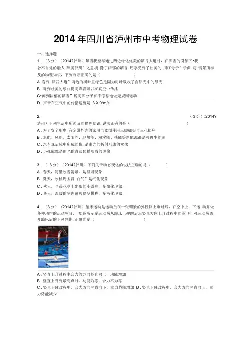 2014年四川省泸州市中考物理试卷及解析解析