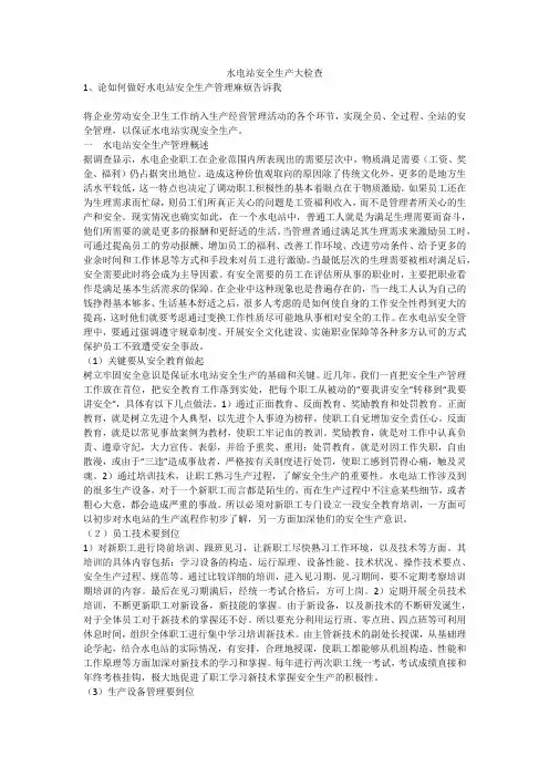 水电站安全生产大检查安全生产