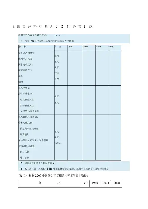 电大《国民经济核算》第二次形考任务答案.docx