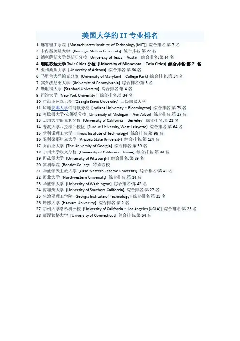 美国大学的IT专业排名