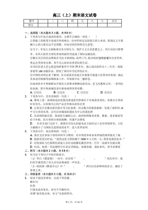 湖南省邵阳市高三(上)期末语文试卷含答案