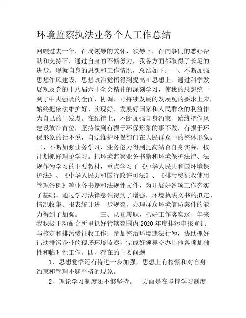 环境监察执法业务个人工作总结