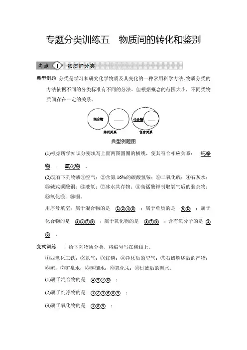 第2章 物质转化与材料利用 专题分类训练五 物质间的转化和鉴别