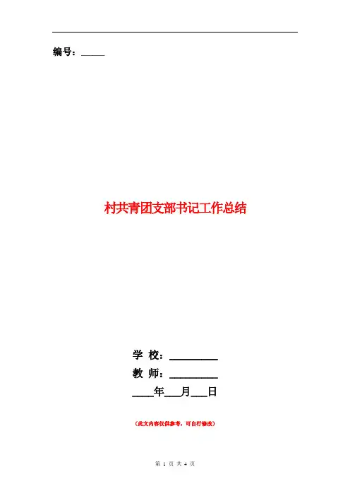 村共青团支部书记工作总结