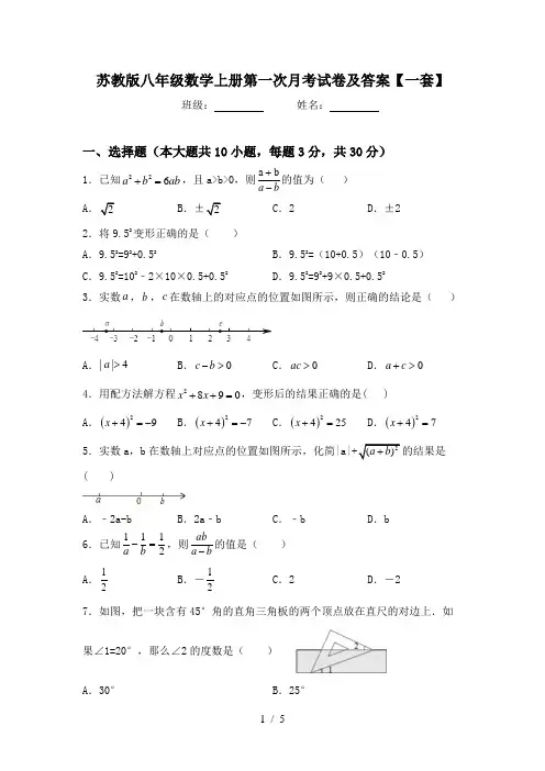 苏教版八年级数学上册第一次月考试卷及答案【一套】