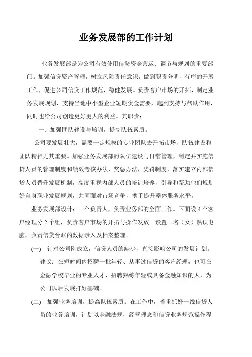 业务发展部的工作计划