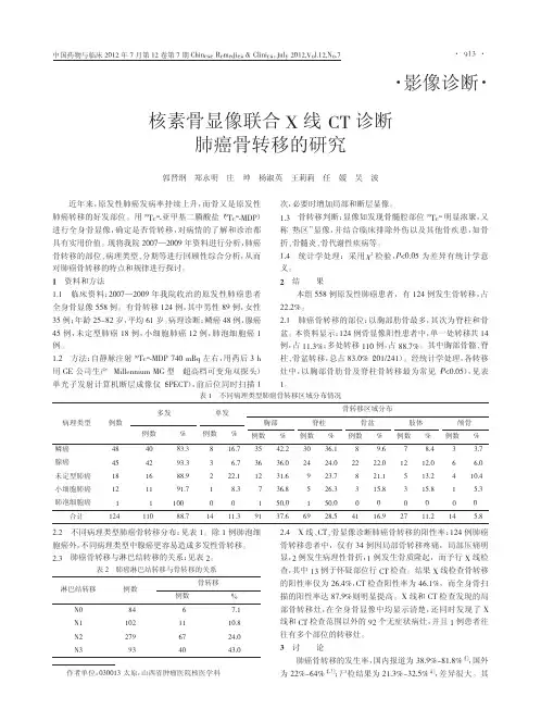 核素骨显像联合X线CT诊断肺癌骨转移的研究