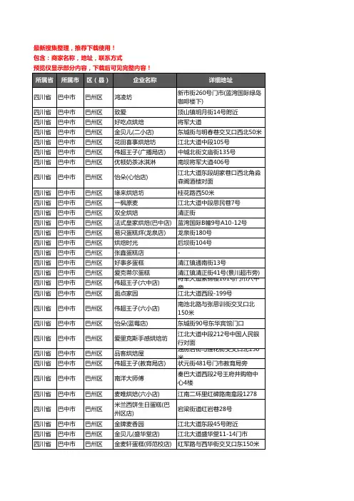 新版四川省巴中市巴州区蛋糕房企业公司商家户名录单联系方式地址大全93家