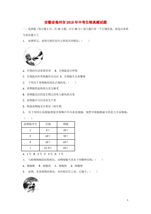 2020年中考生物真题试题(含解析)