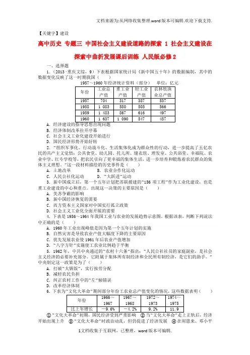 【建设】高中历史专题三中国社会主义建设道路的探索1社会主义建设在探索中曲折发展课后训练人民版必修2