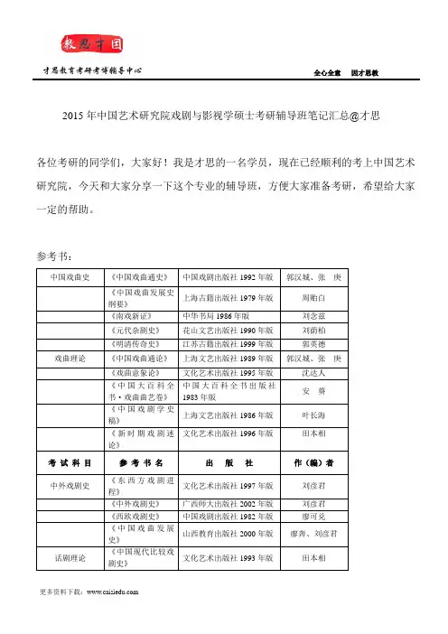 2015年中国艺术研究院戏剧与影视学硕士考研辅导班笔记汇总@才思
