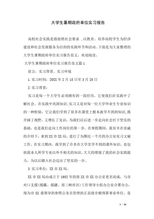 大学生暑期政府单位实习报告