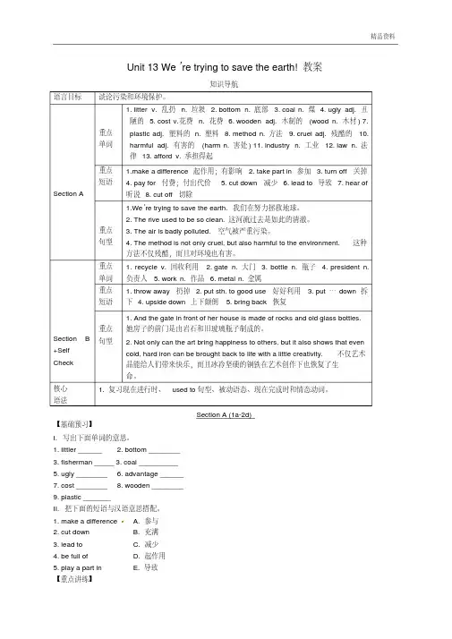 新人教版九年级英语下册《Unit13We’retryingtosavetheearth》教案
