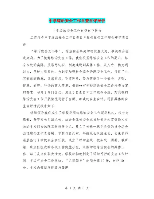 中学综治安全工作自查自评报告
