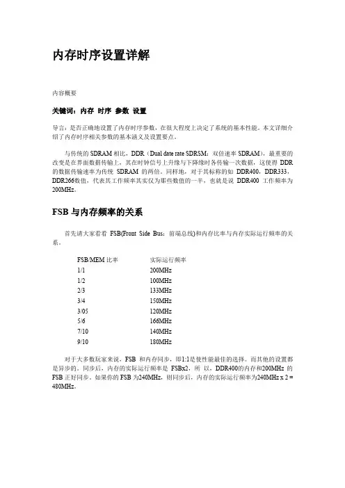 DDR内存时序设置详解