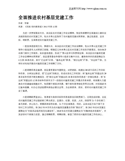 全面推进农村基层党建工作