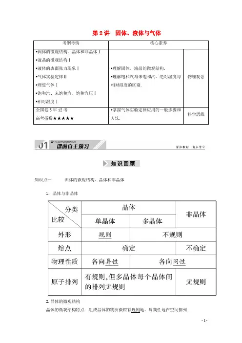 2021高考物理一轮复习第十三单元热学第2讲固体液体与气体学案新人教版