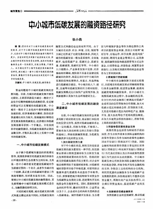 中小城市低碳发展的融资路径研究